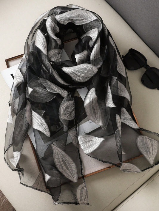 New Women's Winter Silk Organza Scarf with Luxury Embroidery
