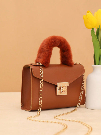 Chic & Cozy: Plush Chain Strap Crossbody Bag for Fall & Winter