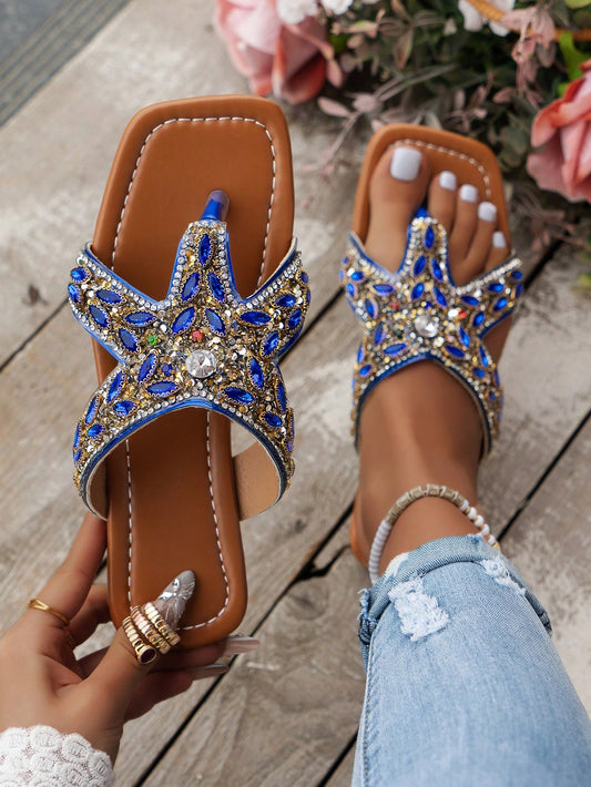 Add a touch of sparkle to your summer outfit with these stunning Radiant Rhinestone Party Sandals. Featuring colorful embellishments, these sandals are perfect for any party or event. Stay comfortable and fashionable all night long!