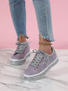 Retro Glitter Stars Women Sneakers: European Street Style in Purple Silver