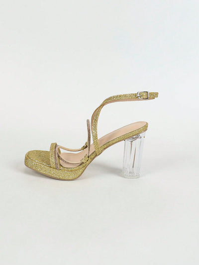 Golden Goddess: High Heeled Sandals with Multicolored Tie