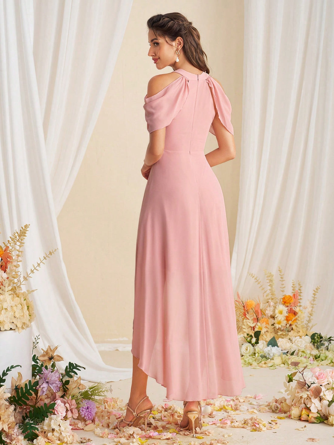 Introducing Graceful Elegance: Belle Off-Shoulder Bridesmaid Dress. Elegance and grace combine in this stunning dress, featuring an off-shoulder neckline and flowing design. Perfect for any bridesmaid looking to make a statement. Expertly crafted with quality materials for a comfortable and stylish fit.