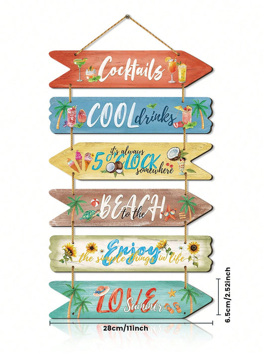 Summer Oasis: 6pc Beach Sign Plaque Set for Pool Parties and Camper Vacation Decor