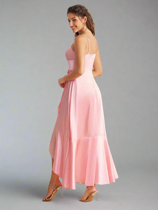 Chic and Sophisticated: Asymmetric Hem Halter Bridesmaid Dress