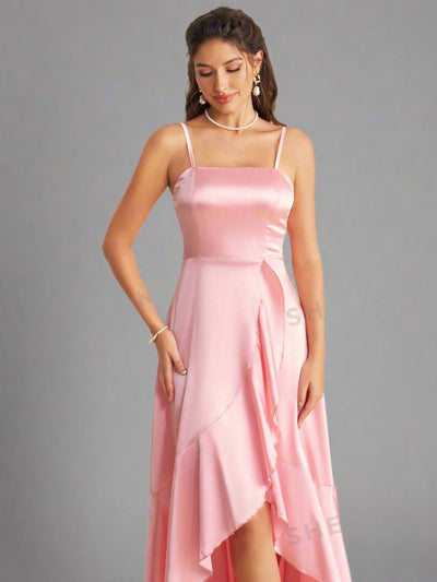 Chic and Sophisticated: Asymmetric Hem Halter Bridesmaid Dress