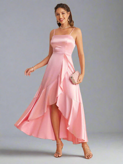 Chic and Sophisticated: Asymmetric Hem Halter Bridesmaid Dress