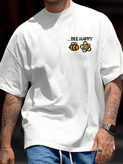 Men's Bee Letter Embroidery T-Shirt: Buzz-Worthy Style for Him