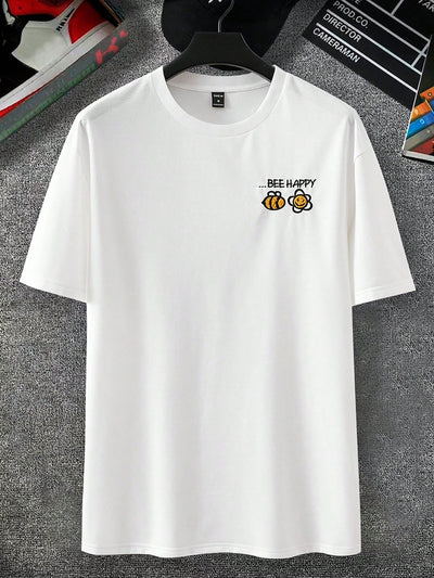 Men's Bee Letter Embroidery T-Shirt: Buzz-Worthy Style for Him