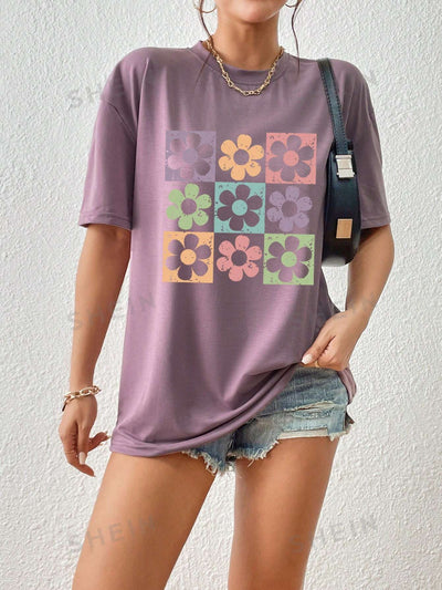 Summer Blossom: Women's Floral Print Casual T-Shirt