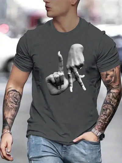 Men's Eye-Catching Gesture Print Drop Shoulder Tee