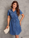 Effortlessly Chic: Women's Drawstring Waist Button Front Dress