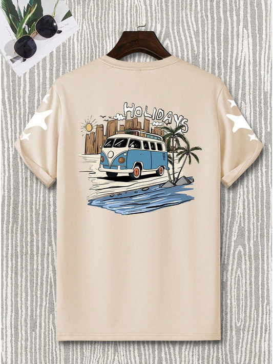 Beach Holiday Pattern On The Back Printed Short Sleeve Summer Men T-Shirt