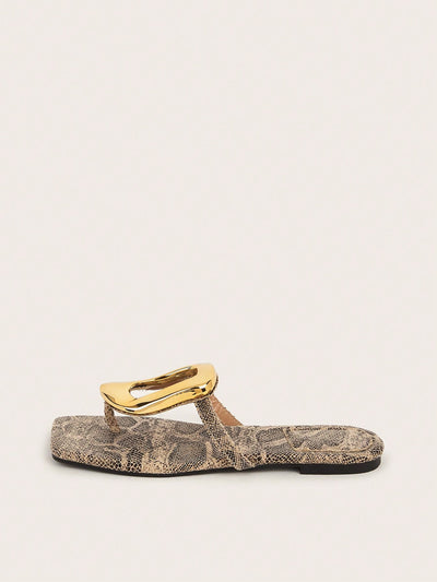 The Perfect Party Vacation Footwear with Snake Pattern Red Square Toe Slipper