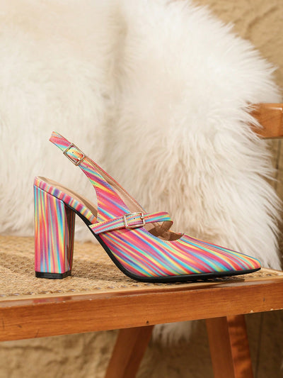 Rainbow Candy Color Chunky Heel Sandals: Step into Spring with Style