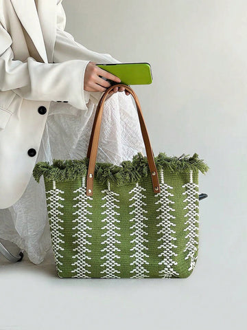 Elevate your beach day style with our Summer Chic Straw Fringed Tote Bag. Made from high-quality straw and featuring playful fringe details, this tote is both fashionable and functional. Perfect for storing your beach essentials, this bag is a must-have for any summer adventure.
