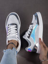 Silver Summer Sneakers: Color-Changing Comfort with Mesh & Leather Patchwork