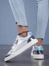 Silver Summer Sneakers: Color-Changing Comfort with Mesh & Leather Patchwork