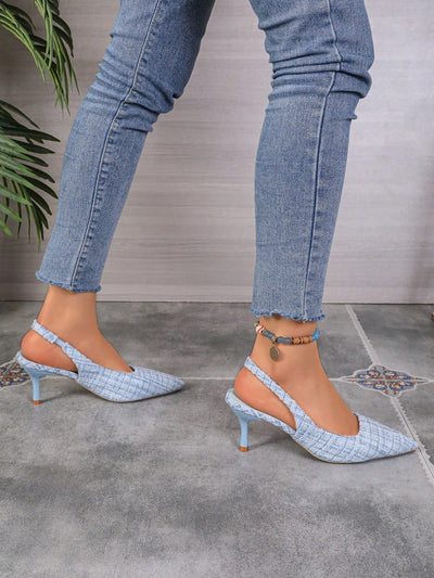 Chic Open-Back Kitten Heel Sandals - Pointed Toe Design with Elastic Strap