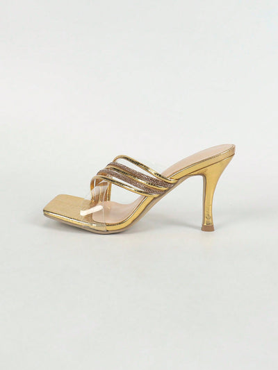 Golden Goddess Square Toe High Heel Sandals: Versatile and Sexy
