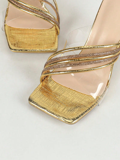 Golden Goddess Square Toe High Heel Sandals: Versatile and Sexy