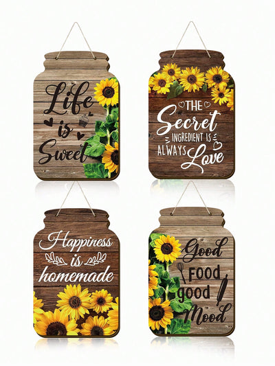 Rustic Charm: 4-Piece Mason Jar Kitchen Wall Decor Set for Farmhouse Homes