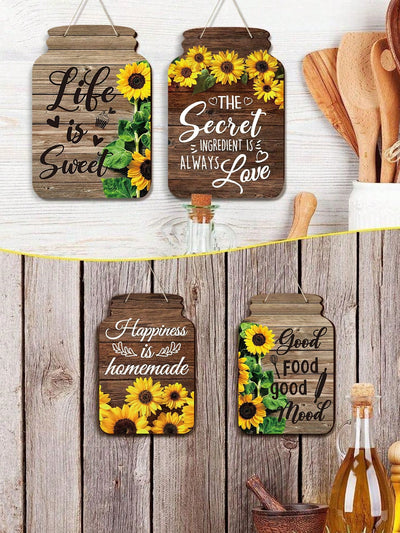 Rustic Charm: 4-Piece Mason Jar Kitchen Wall Decor Set for Farmhouse Homes