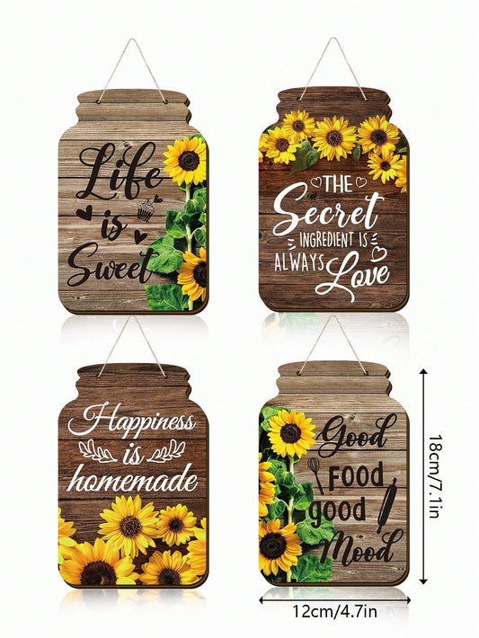 Rustic Charm: 4-Piece Mason Jar Kitchen Wall Decor Set for Farmhouse Homes