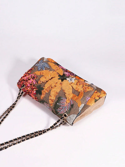 Chic Sequin & Embroidery Flower Chain Bag - Perfect for Parties & Celebrations