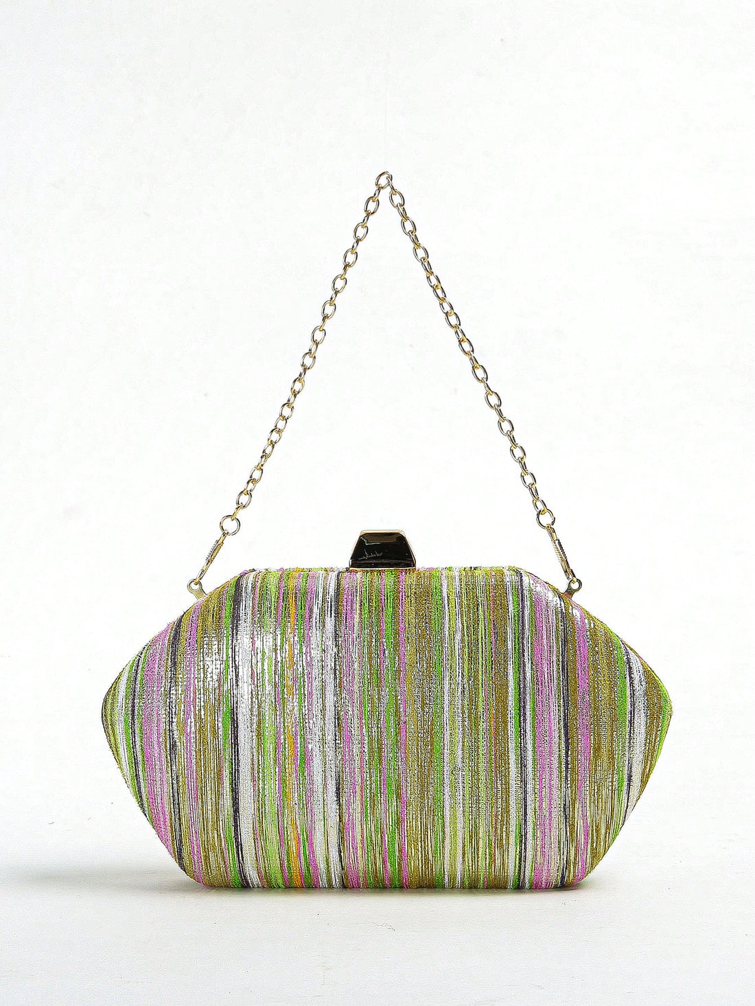 Experience the ultimate party style with Rainbow Sparkle: Colorful Stripe Clutch Bag. The perfect accessory for any event, its vibrant stripes add a pop of color to any outfit. With its sleek design and spacious interior, this bag will hold all your essentials while keeping you fashionable.