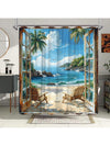 Tropical Paradise Shower Curtain: Ocean Scenery with Palm Trees, Seagulls, and Coral Reef - Bathroom Decoration