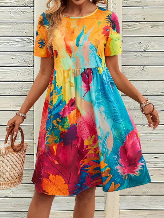 This Women's Stylish Colorful Printed Dress is a must-have for any wardrobe. With its vibrant colors and stylish print, this dress is a statement piece that will make you stand out. Made with high-quality materials, it offers both comfort and style. Perfect for any occasion, this dress is a versatile addition to your collection.