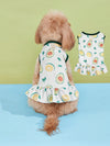 Introducing our Fruity Fun Pet Dress! This playful dress features a colorful pattern of avocados, lemons, watermelons, and bananas, perfect for adding some fun to your pet's wardrobe. Made with a leash buckle for added convenience, your furry friend will be the talk of the town in this stylish and comfortable dress.