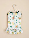 Fruity Fun Pet Dress: Avocado, Lemon, Watermelon, Banana Pattern with Leash Buckle