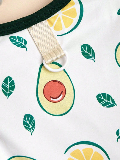 Fruity Fun Pet Dress: Avocado, Lemon, Watermelon, Banana Pattern with Leash Buckle