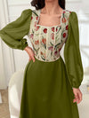 Chic and Stylish: Floral Printed Square Neck Puff Sleeve Bubble Hem Dress