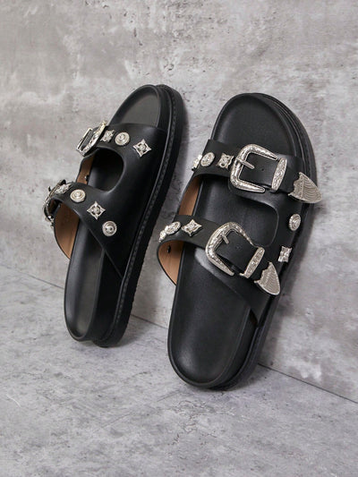 Chic and Comfortable Ladies Buckle Detail Flat Sandals for Your Next Vacation