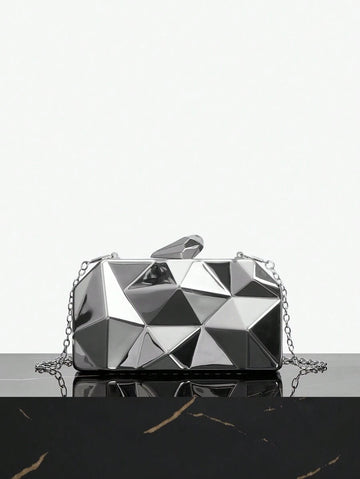 Silver evening clutch bag for cocktail parties front view