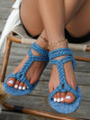 Sun-Kissed Style: Women's Summer 2024 Woven Straw Ribbon Beach Flat Sandals