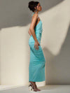 Midnight Muse: Ruched Maxi Dress with Extreme Plunge