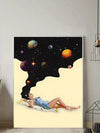 Retro Starry Night Woman Art Poster: Double Hands Crossed Fantasy Imagination Canvas Print