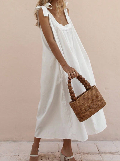 Chic and Simple: Women's Solid Color Pleated Spaghetti Strap Dress for Summer Vacation