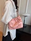 Chic Solid Color Bowknot PU Leather Shoulder Bag: Fashionable Tote for Women and Girls