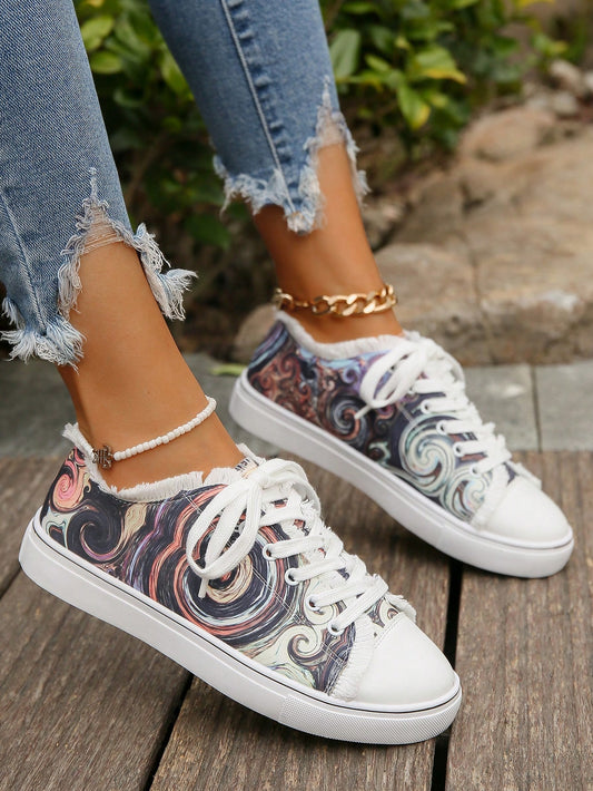 European and American Style Printed Canvas Sneakers: Fashionable Plus Size Women Shoes