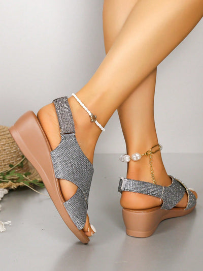 Sleek and Stylish: Summer Silver Buckle Strap Wedge Sandals for Beach Vacations