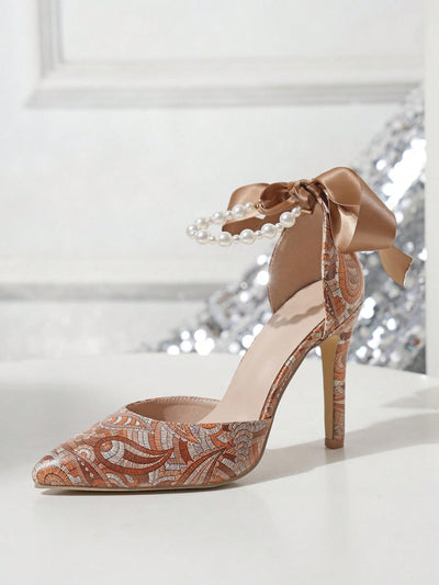 Pearlized Elegance: European & American Super High Heel Shoes