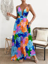 Vibrant Vacation Chic: Flower Printed Spaghetti Straps Backless Dress