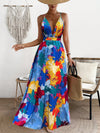 Vibrant Vacation Chic: Flower Printed Spaghetti Straps Backless Dress