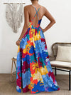 Vibrant Vacation Chic: Flower Printed Spaghetti Straps Backless Dress