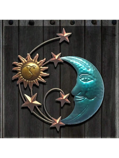 Rustic Sun Kissing Moon Wall Art: Creative Iron Sculpture for Backyard Decor and Gifts