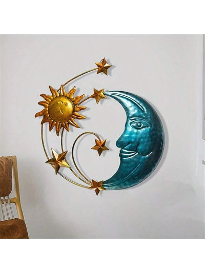 Rustic Sun Kissing Moon Wall Art: Creative Iron Sculpture for Backyard Decor and Gifts